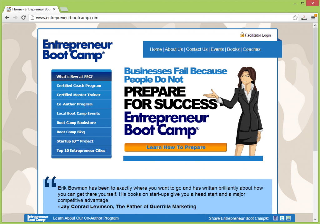 Providing a comprehensive look at all aspects of running a business, Entrepreneur Boot Camp® offers training, coaching and a series of business books all offering essential business lessons and tips to help entrepreneurs in any profession or industry succeed.